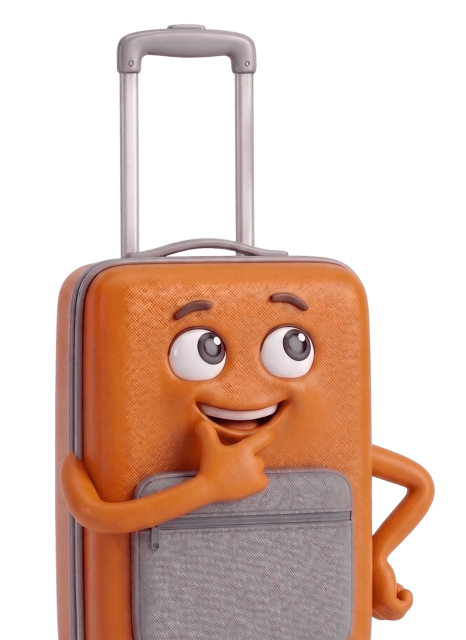 Orange suitcase character waving